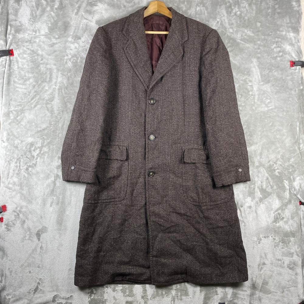 Vintage 1950s Salt Pepper Black Overcoat Mens 46 L/XL Browns Beach Jacket Coat